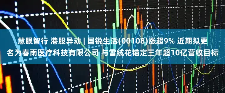 慧眼智行 港股异动 | 国锐生活(00108)涨超9% 近期拟更名为春雨医疗科技有限公司 与雪绒花锚定三年超10亿营收目标